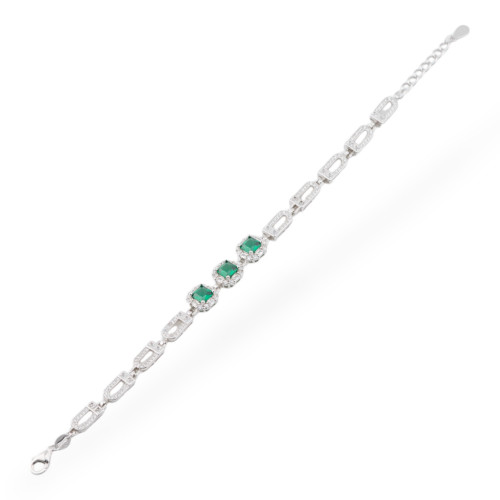 925 Silver Bracelet With Zircons Pave' 1pc MOD959 Rhodium Green