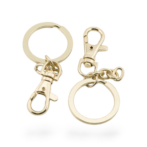 316L Steel Brise' Rings with Chain and Carabiner for Keychain 6pcs Gold