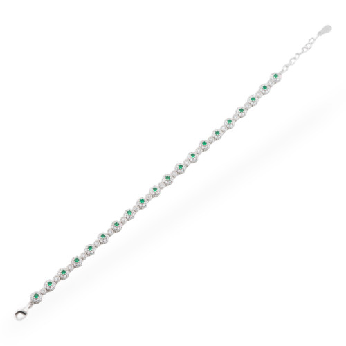 Bracelet Argent 925 Avec Zircons 1pc MOD556 Rhodié Vert