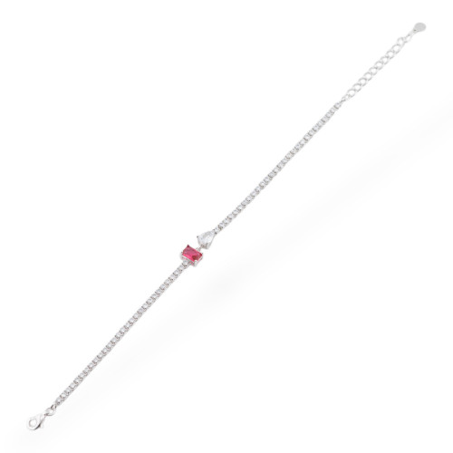 Bracelet Argent 925 Avec Zircons 1pc MOD569 Plaqué Rhodium Rouge