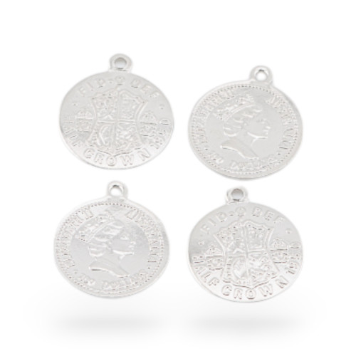 Composant de Pendentif Pièce de Monnaie en Laiton 17mm 30pcs Plaqué Rhodium