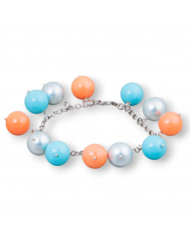 Bracciale Di Argento 925 Con Catena E Perle Di Maiorca Multicolor Tondo Liscio Pendenti 20,5cm-BRACCIALI DI ARGENTO 925 | Worldofjewel.com