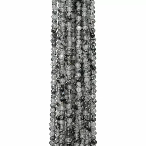 Quarzo Rutilato Nero (Quarzo Graffittato) Perlina Tonda Sfaccettata Diamond Cut 2,2mm-PERLINE DIAMOND CUT | Worldofjewel.com