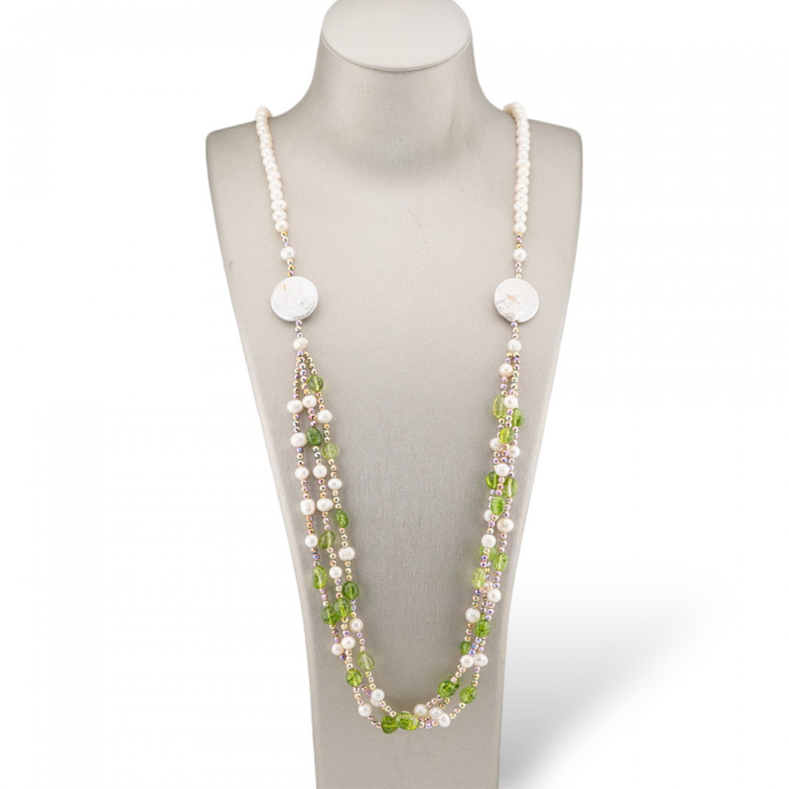 Collana Bijoux Con Ematite, Pietre Dure, Ematite A 3 File Annodate 90cm MOD4 Peridot-DESIGN ITALY | Worldofjewel.com