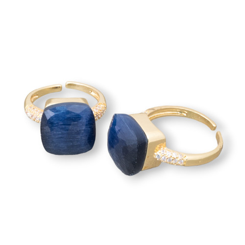 Bague en bronze œil de chat avec zircons sertis en bleu saphir, 13 mm