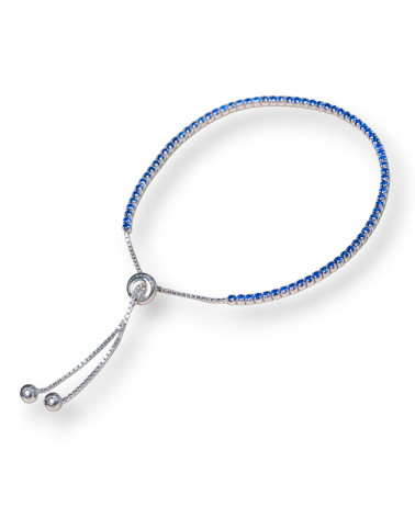 Bracciale Di Argento 925 Tennis Con Zirconi 2mm Saliscendi Rodiato + Blu Zaffiro 1pz-BRACCIALI TENNIS | Worldofjewel.com