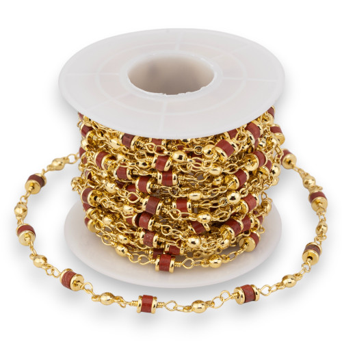 Brass Rosary Chain With Semiprecious Stones Rondelle 5mm 1 Meter Red Jasper