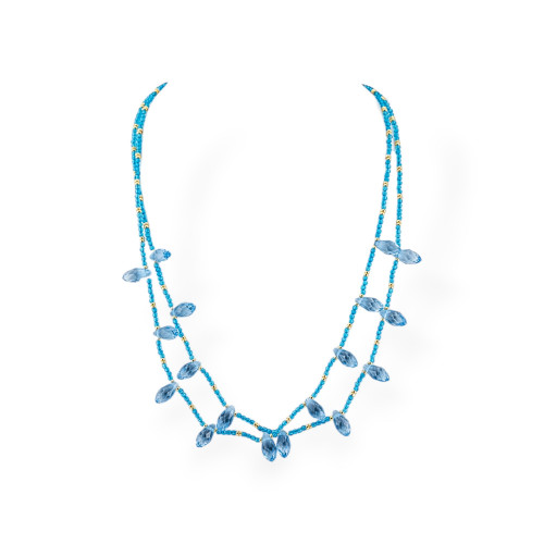 Bijoux Collier de cristaux CZ avec éléments en bronze 2pcs bleu