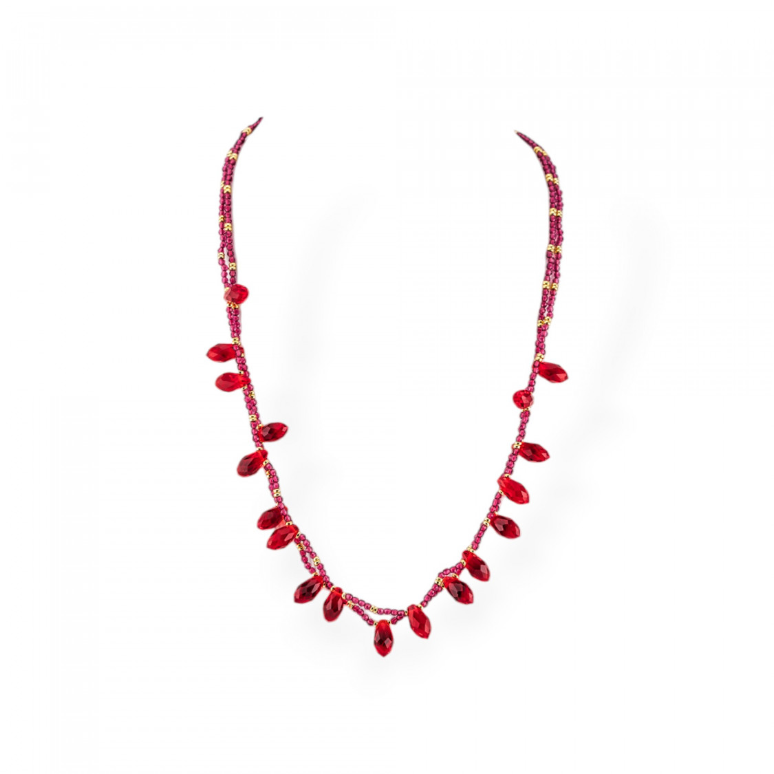 Collana Bijoux Di Cristalli CZ Con Elementi Di Bronzo 2pz Bright Red-DESIGN ITALY | Worldofjewel.com