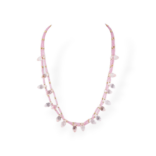 CZ Crystal Jewelry Necklace With Bronze Elements 2pcs Crystal Pink