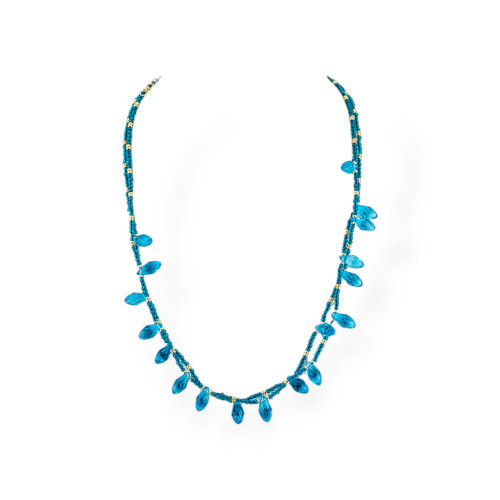 CZ Crystals Jewelry Necklace With Bronze Elements 2pcs Cyan