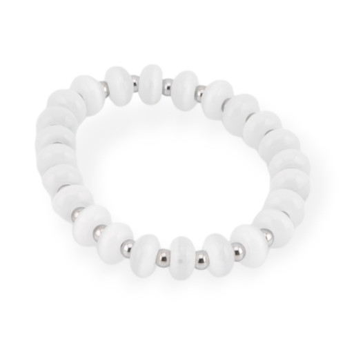 Bracciali Elasticizzato Di Occhio Di Gatto 10mm E Ematite Bianco Rodiato