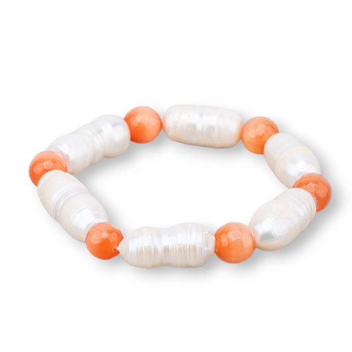 Bracciale Elastico Di Occhio Di Gatto 8mm Con Perle Di Fiume Pesca