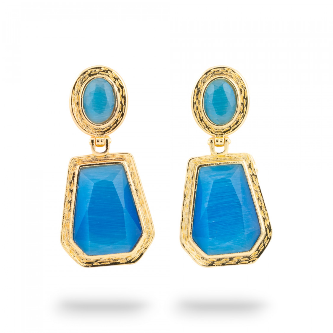 Orecchini A Monachella Di Bronzo Con Cabochon Di Cristalli CZ Dorato Blu-ORECCHINI MADE WITH STYLE | Worldofjewel.com