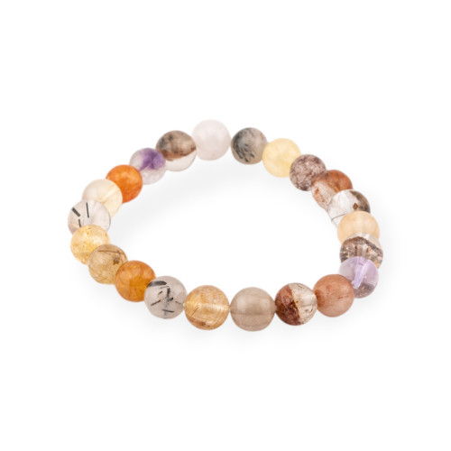 Smooth Round Mixed Natural Quartz Bracelet 09mm