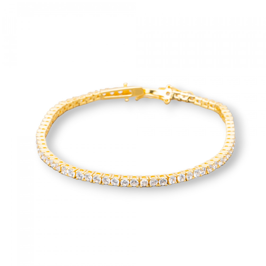 Bracciale Di Argento 925 Tennis Con Zircone Tondo da 2,5mm Lunghezza 18cm Esterno 3mm Bianco Dorato-BRACCIALI TENNIS | Worldofjewel.com