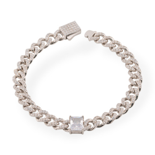 Bracciale In Argento 925 Con Zirconi Pave' 1pz Rodiato Bianco