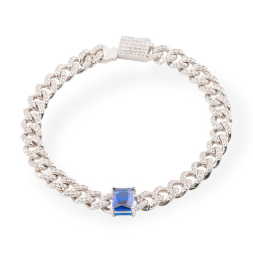 Bracciale In Argento 925 Con Zirconi Pave' 1pz Rodiato Blu