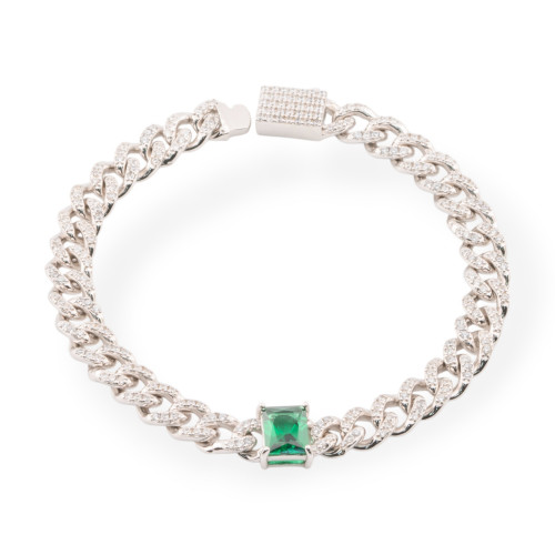 Bracciale In Argento 925 Con Zirconi Pave' 1pz Rodiato Verde