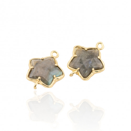 Connettore Componente Di Ottone Forma Di Stella Con Pietre Dure 16mm 6pz Labradorite