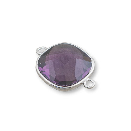 Connettore Componente Cabochon Incastonato Di Cristalli Quadrato 14mm Con 2 Anellini 10pz Rodiato Viola