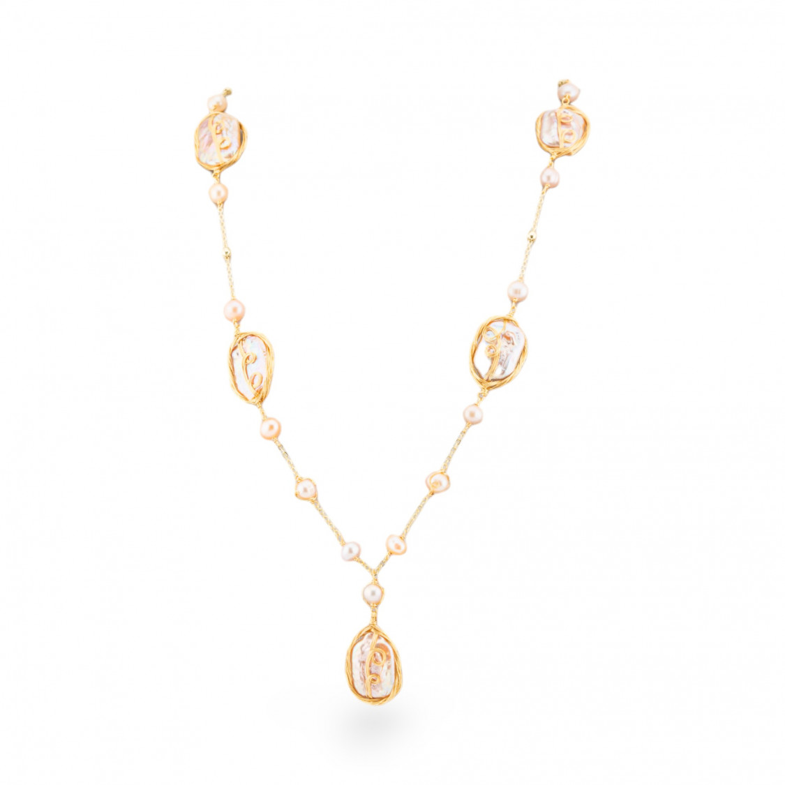 Collana Di Perle Di Fiume Rosa Con Bronzo da 15mm-DESIGN ITALY | Worldofjewel.com