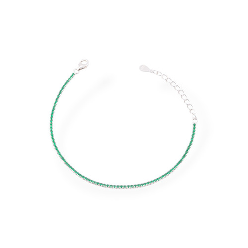 Bracelet Tennis Argent 925 Avec Zircons Rhodiés 2mm + Vert Emeraude Avec Fermoir Mousqueton 1pc