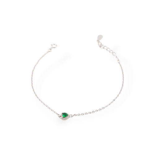 Bracciali In Argento 925 Con Zirconi Punto Luce Cuore E Catena Verde