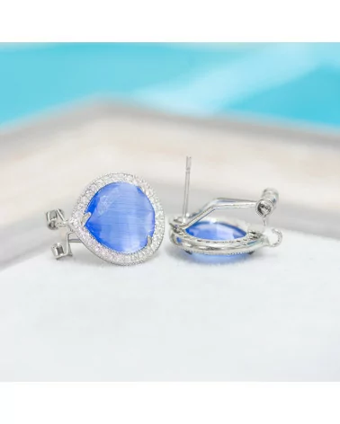 Base Per Orecchini A Perno Chiuso Di Ottone Con Cristalli Goccia Zirconata 5 Paia Rodiato Blu-BASI CON PIETRE E PERLINE | Worldofjewel.com