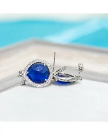 Base Per Orecchini A Perno Chiuso Di Ottone Con Cristalli Goccia Zirconata 5 Paia Rodiato Blu Zaffiro-BASI CON PIETRE E PERLINE | Worldofjewel.com