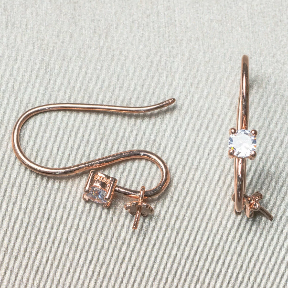 Base Per Orecchini Di Argento 925 A Monachella Con Punto Luce 4mm 3 Paia Oro Rosa-BASI DI ARGENTO 925 | Worldofjewel.com