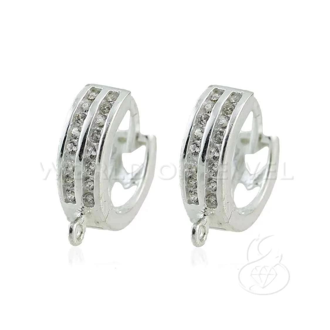 Base Per Orecchini Di Argento 925 Cerchio 15mm Con Strass Tondi 2 File 1 Coppia Argentato-BASI DI ARGENTO 925 | Worldofjewel.com