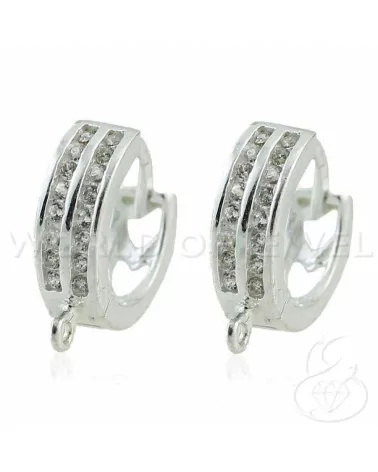 Base Per Orecchini Di Argento 925 Cerchio 15mm Con Strass Tondi 2 File 1 Coppia Argentato-BASI DI ARGENTO 925 | Worldofjewel.com