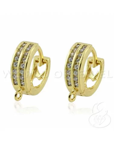 Base Per Orecchini Di Argento 925 Cerchio 15mm Con Strass Tondi 2 File 1 Coppia Dorato-BASI DI ARGENTO 925 | Worldofjewel.com