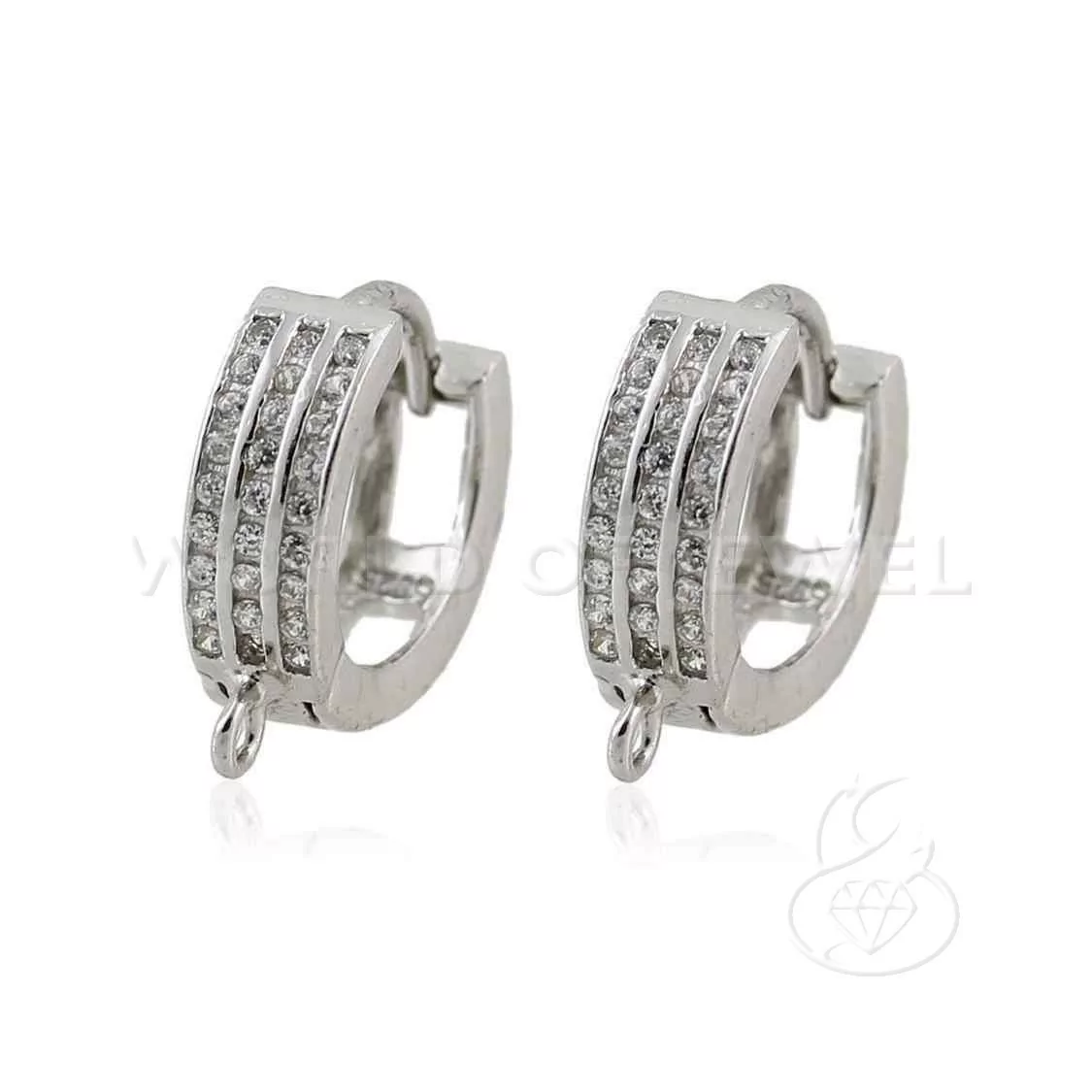 Base Per Orecchini Di Argento 925 Cerchio 15mm Con Strass Tondi 3 File 1 Coppia Argentato-BASI DI ARGENTO 925 | Worldofjewel.com