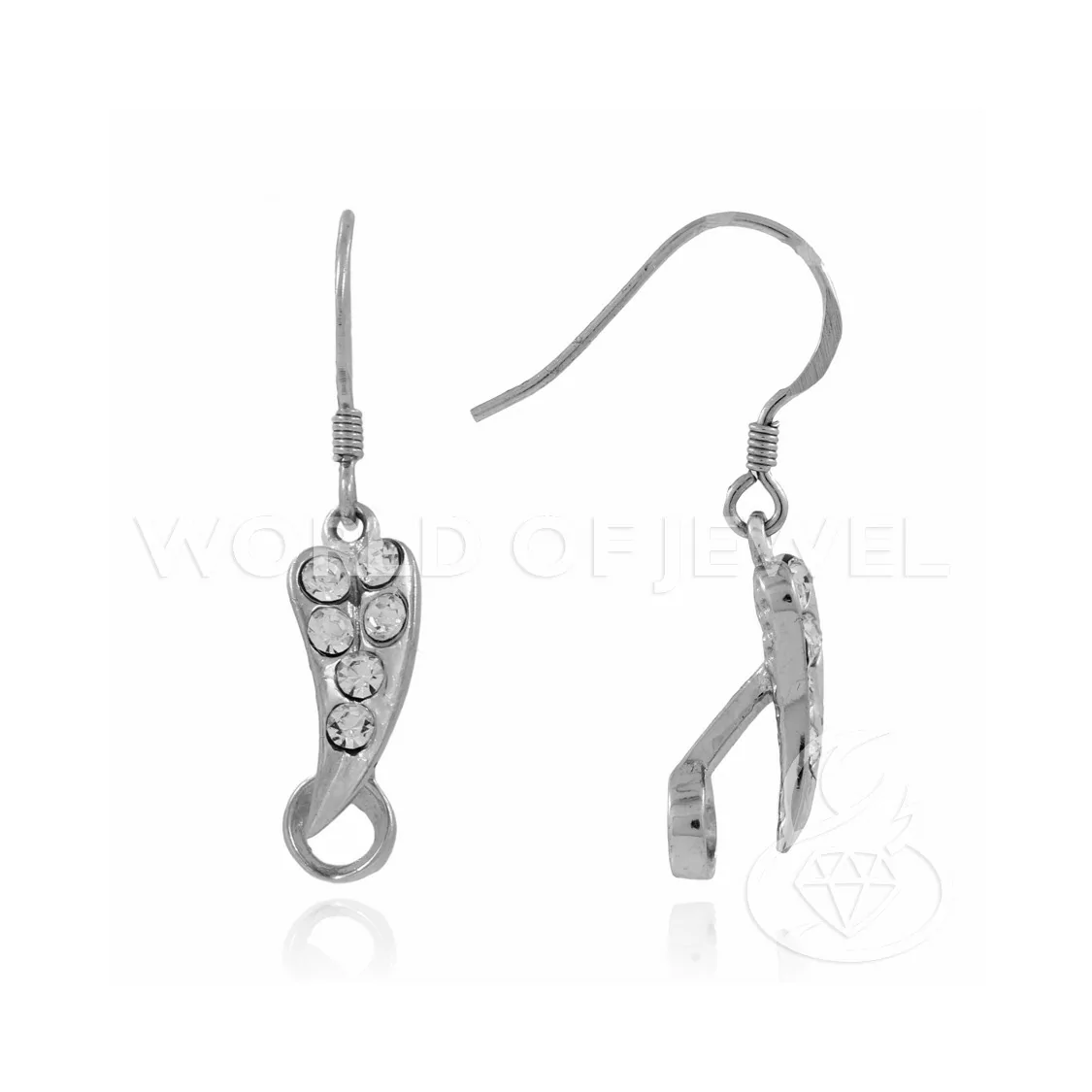 Base Per Orecchini Di Argento 925 Monachella A Foglia 06x30mm Con Zirconi 3 Paia Rodiato-BASI DI ARGENTO 925 | Worldofjewel.com