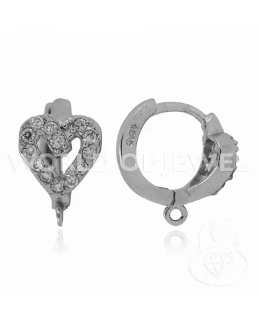 Base Per Orecchini Di Argento 925 Con Zirconi Perno Chiuso Cuore 08x13mm 3 Paia Rodiato-BASI DI ARGENTO 925 | Worldofjewel.com