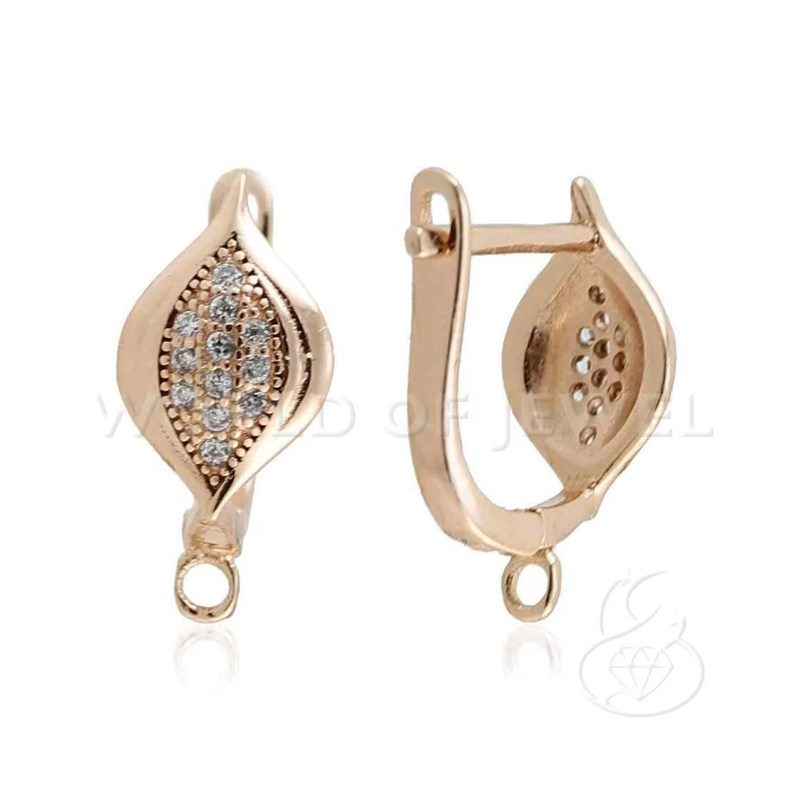 Base Per Orecchini Di Argento 925 Con Zirconi Perno Chiuso Fantasia 07x16mm 2 Paia Oro Rosa-BASI DI ARGENTO 925 | Worldofjewel.com