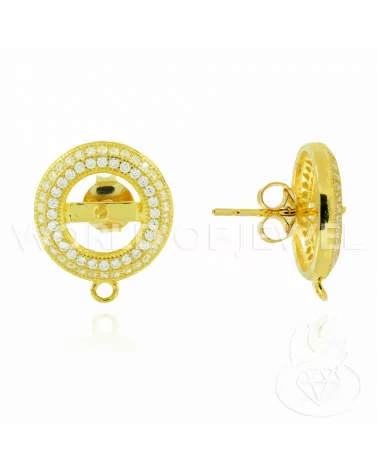 Base Per Orecchini Di Argento 925 Con Zirconi Perno Ciambella 13,5mm 2 Paia Dorato-BASI DI ARGENTO 925 | Worldofjewel.com