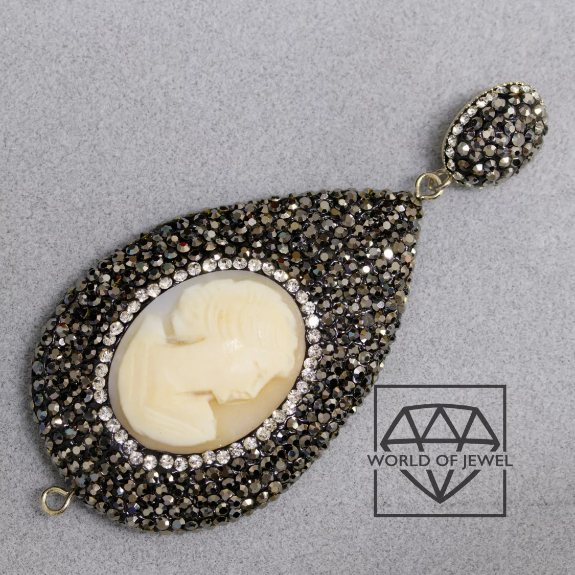 Componenti Base Per Pendente Di Marcasite Strass E Cammeo Italiano 35x70mm 1pz-COMPONENTI DI PIETRE DURE | Worldofjewel.com