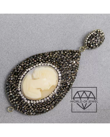 Componenti Base Per Pendente Di Marcasite Strass E Cammeo Italiano 35x70mm 1pz-COMPONENTI DI PIETRE DURE | Worldofjewel.com