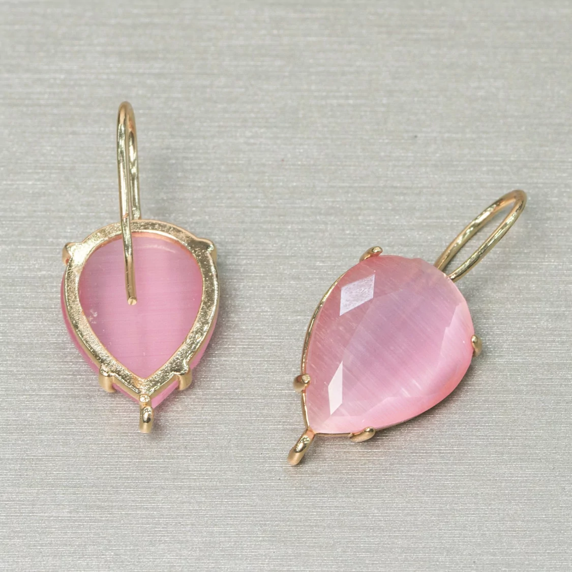 Basi Per Orecchini Di Ottone A Perno Con Cabochon Di Occhio Di Gatto Incastonato A Goccia 13x18mm 6 Paia Rosa-BASI CON PIETRE E PERLINE | Worldofjewel.com