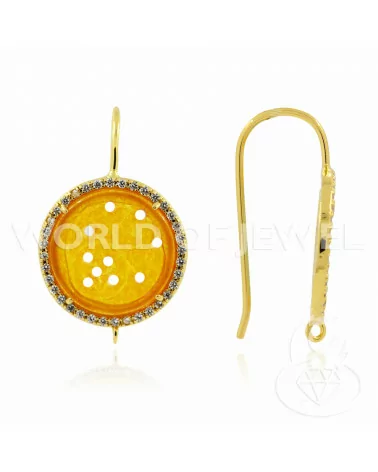 Basi Per Orecchini Di Ottone E Zirconi Con Piastre Di Giada Burma Tondo 20mm 5 Paia Arancio E Dorato-BASI CON PIETRE E PERLINE | Worldofjewel.com