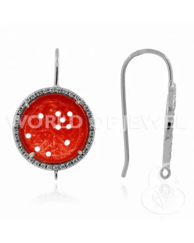 Basi Per Orecchini Di Ottone E Zirconi Con Piastre Di Giada Burma Tondo 20mm 5 Paia Rosso E Rodiato-BASI CON PIETRE E PERLINE | Worldofjewel.com