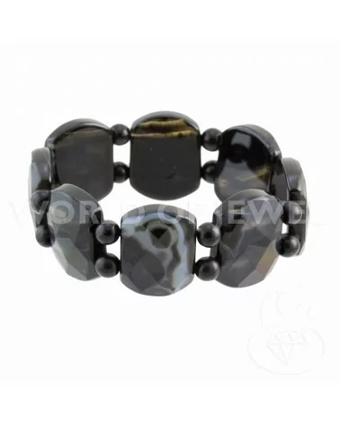 Bracciale Di Agata Nera Sfaccettatea 30mm-BRACCIALI DI PIETRE DURE | Worldofjewel.com