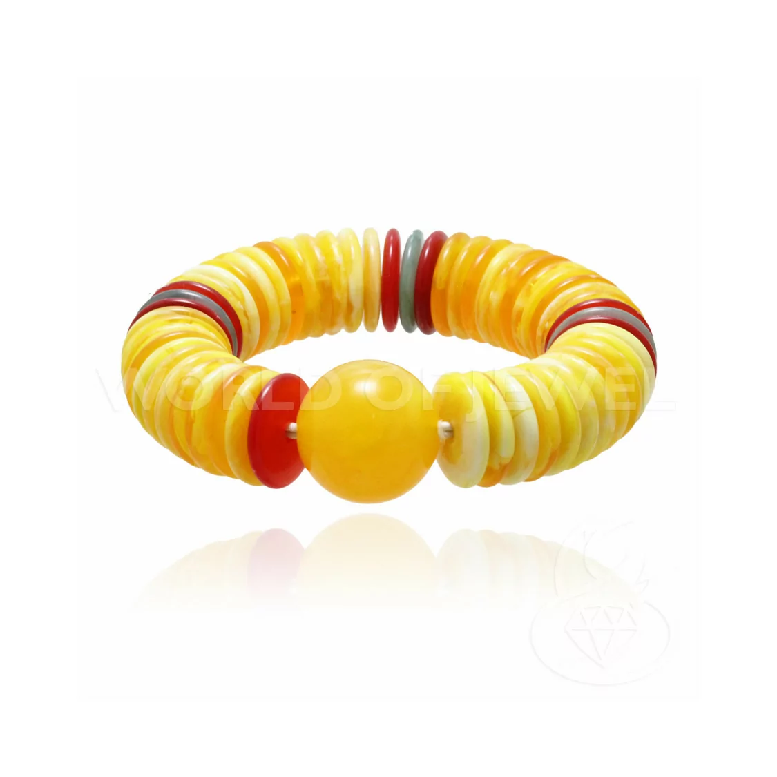 Bracciale Di Resina Imitazione Ambra Dischi 18mm Sfera Centrale 22mm Giallo-BRACCIALI BIJOUX | Worldofjewel.com