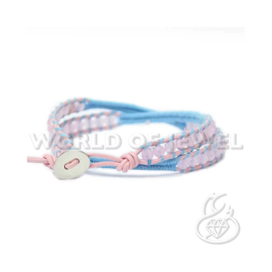 Bracciale Intrecciato Con Pietre Dure Sfaccettate 4mm Azzurro E Quarzo Rosa-BRACCIALI DI PIETRE DURE | Worldofjewel.com