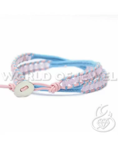 Bracciale Intrecciato Con Pietre Dure Sfaccettate 4mm Azzurro E Quarzo Rosa-BRACCIALI DI PIETRE DURE | Worldofjewel.com