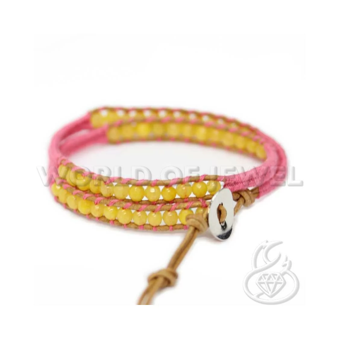 Bracciale Intrecciato Con Pietre Dure Sfaccettate 4mm Rosa Giada Gialla-BRACCIALI DI PIETRE DURE | Worldofjewel.com