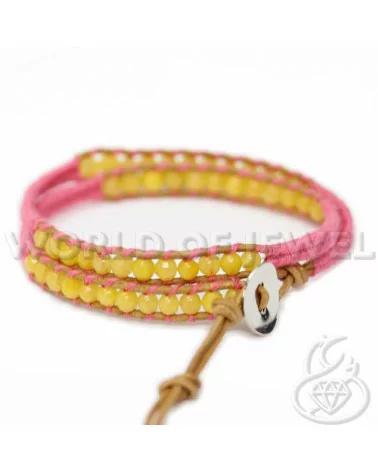 Bracciale Intrecciato Con Pietre Dure Sfaccettate 4mm Rosa Giada Gialla-BRACCIALI DI PIETRE DURE | Worldofjewel.com